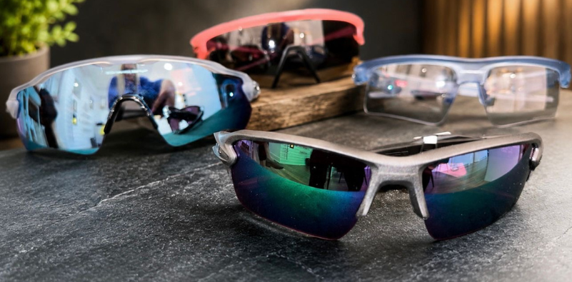 Selection of Oakley-style sports sunglasses.