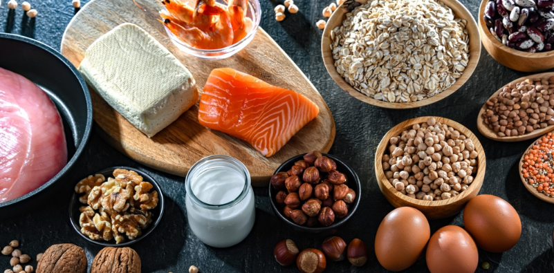 Food products rich in protein. High-protein diet